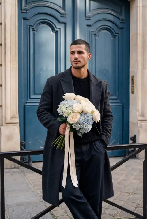 Romantic European Street Portrait With Flowers