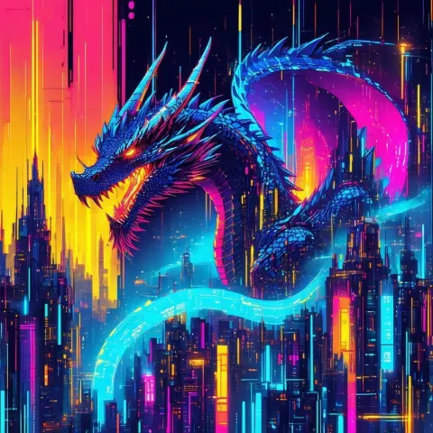 Neon Smaug With Cybernetic Scales at Night