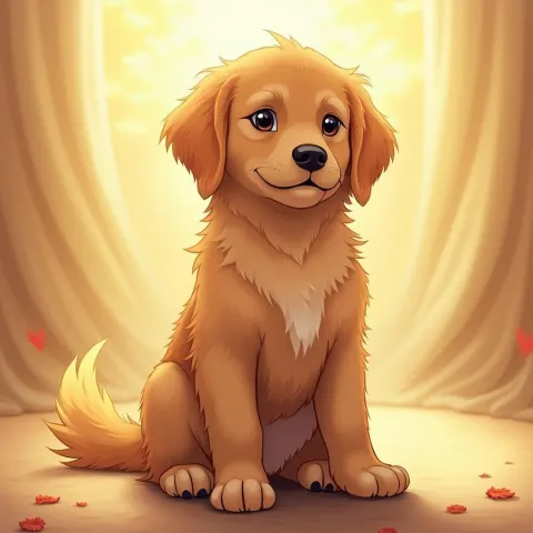 Anime Golden Retriever Puppy Wagging Its Tail