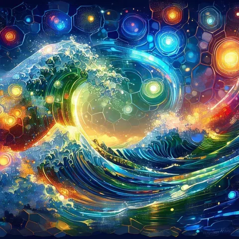 Rainbow Hexagon Wheels Behind the Great Wave