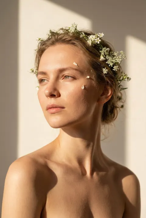 Golden Light Floral Beauty Portrait