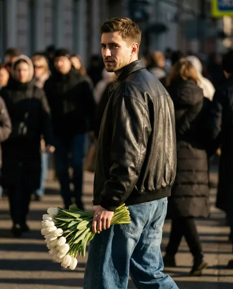 Tulip Boy in Harsh Spring Light