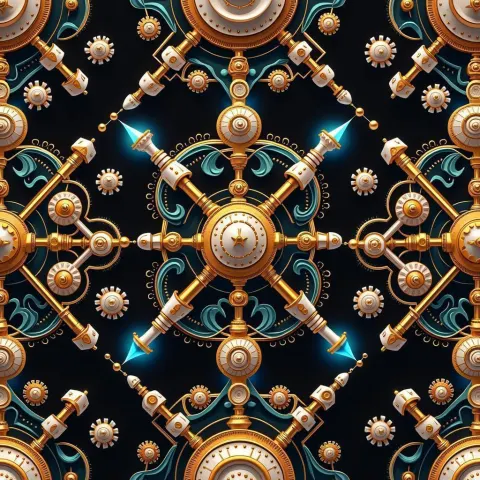Steampunk Biomechanical Pattern in Ceramic Gold