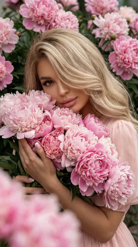 Peony Girl Close-Up Portrait