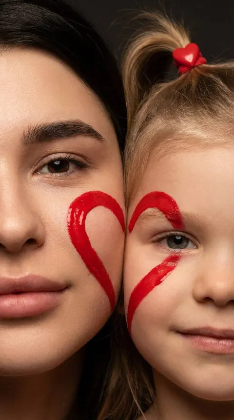 Mother Child Heart Cheek Portrait