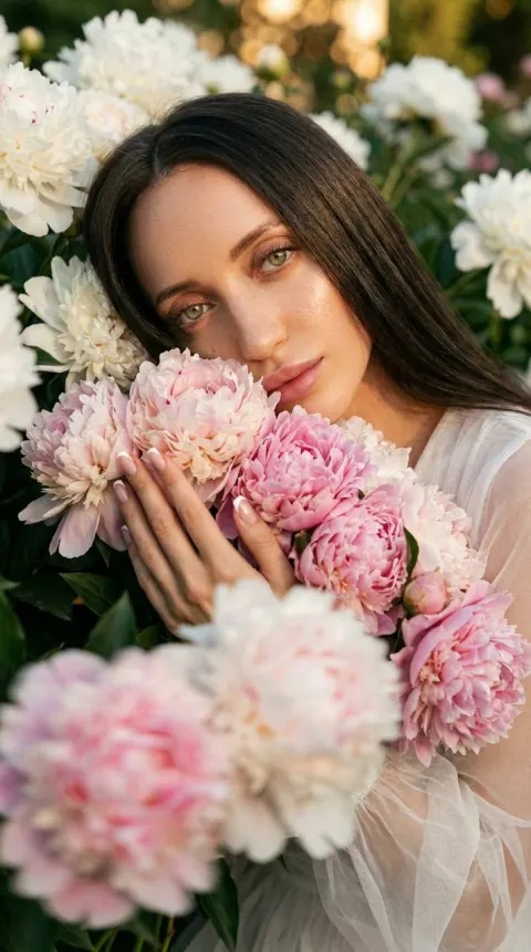 Cinematic Girl Portrait in Peonies