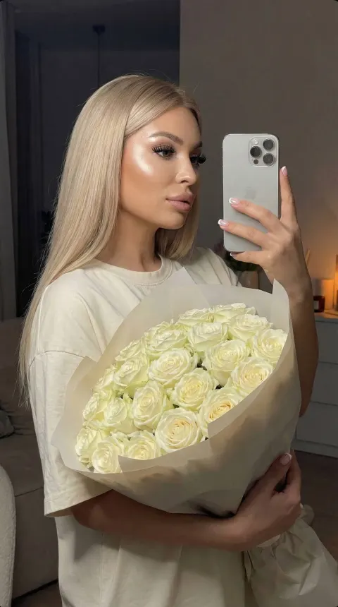 Mirror Selfie with White Roses
