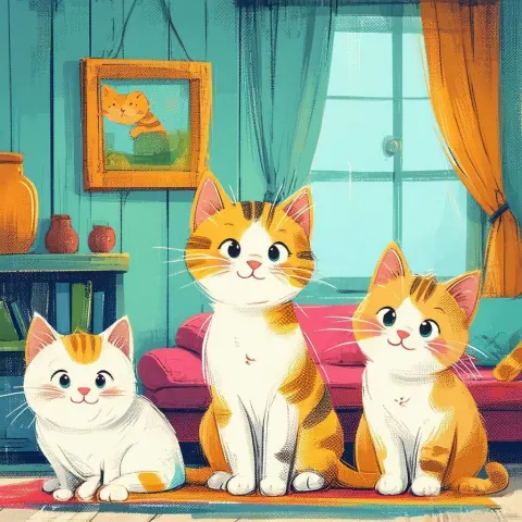 Playful Cats in Classic Children's Show Style