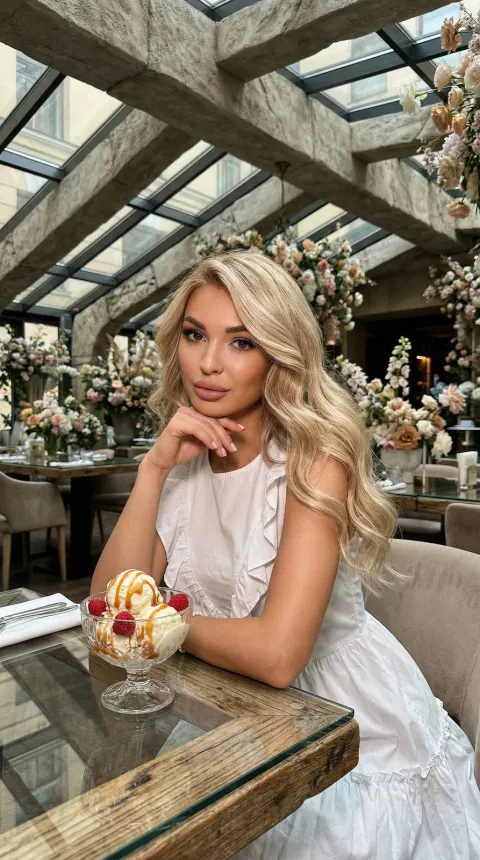 Cinematic Girl Portrait in Floral Restaurant