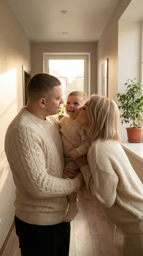 Tender Family Moment in Hallway