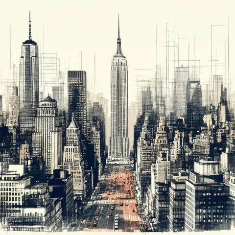New York Skyline in Intricate Line Shading