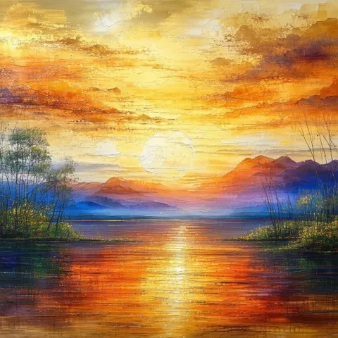 Serene Sunset Mural in Flowing Golden Hues