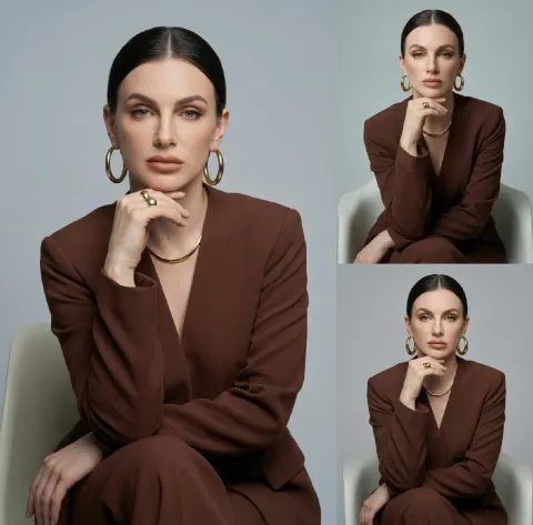 Gold Jewelry Brown Suit Portrait