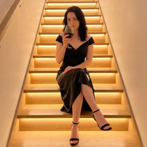 Elegant Woman Wine Stairs Portrait