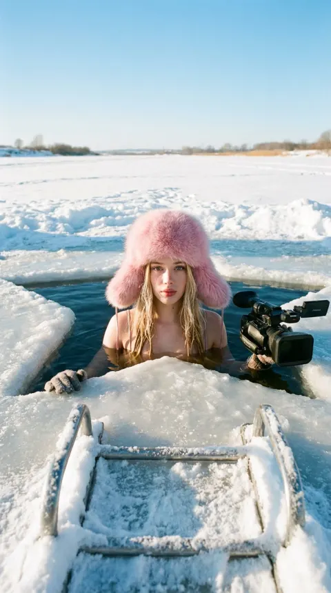 Girl in Star-Shaped Ice Hole