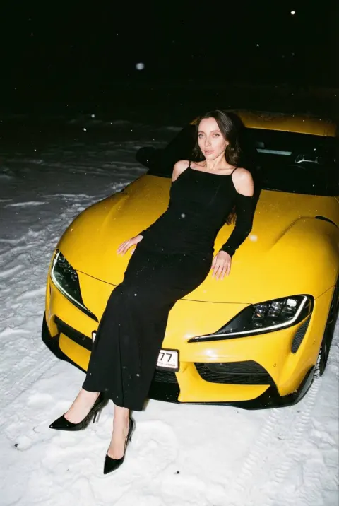 Retro Flash Snowy Sports Car Portrait