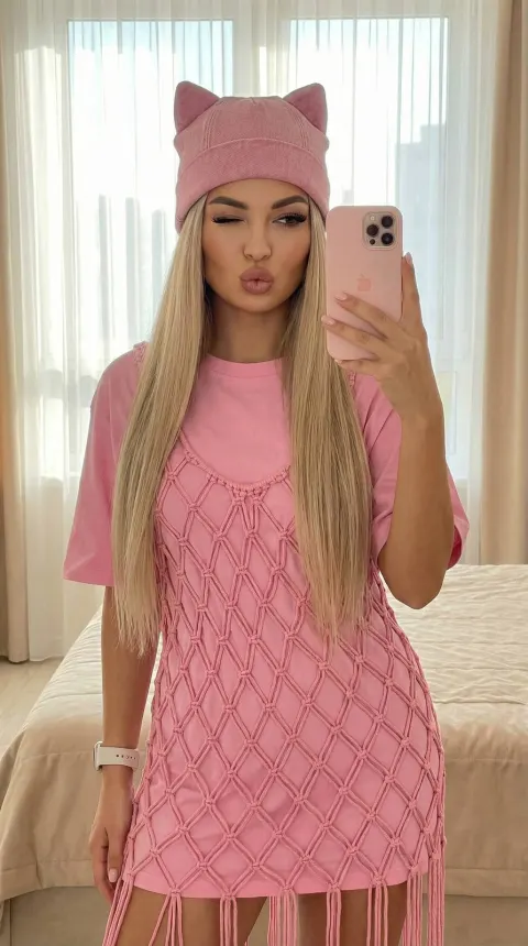 Pink Girl Mirror Selfie