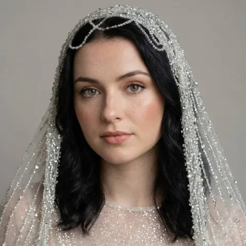 Luminous Bridal Portrait with Beaded Veil
