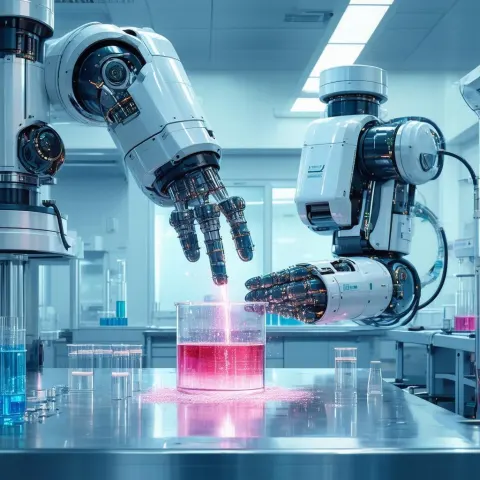 Robotic Arm Mixing Chemicals in Vector Style