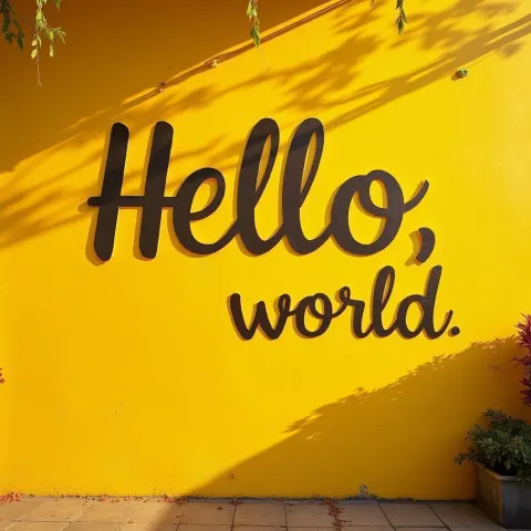 Hello World Painted Bold on Yellow Wall