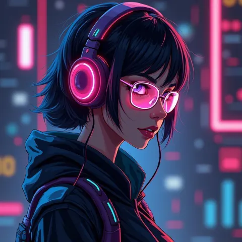Neon Linux Geek Assistant Digital Painting