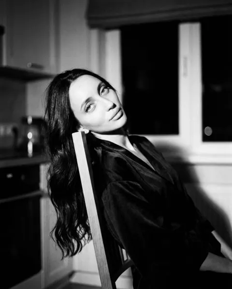 Cinematic Kitchen Portrait in Grainy Black and White