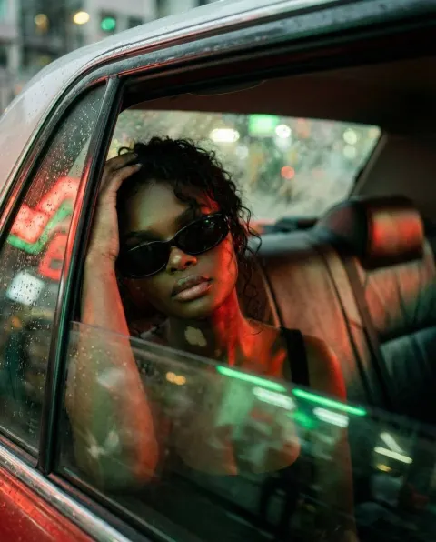 Neon Taxi Solitude Portrait