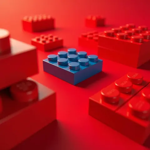 Red Lego Blocks and One Blue Rebel