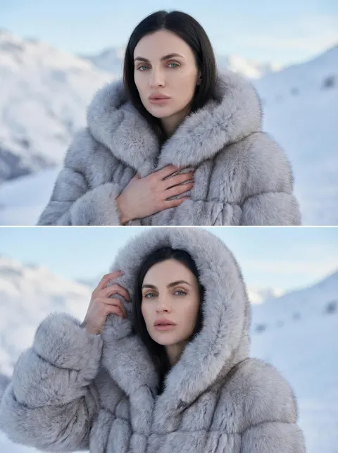 Snowy Mountain Fur Coat Diptych