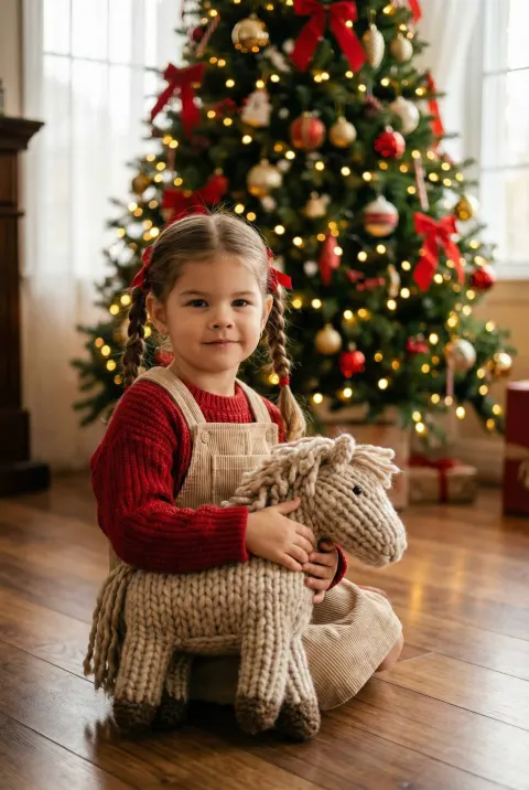 Christmas Girl with Knitted Horse