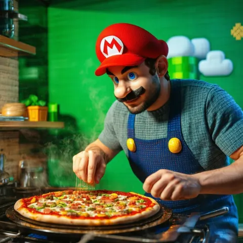 Pizza Chef Meets Pixelated Super Mario