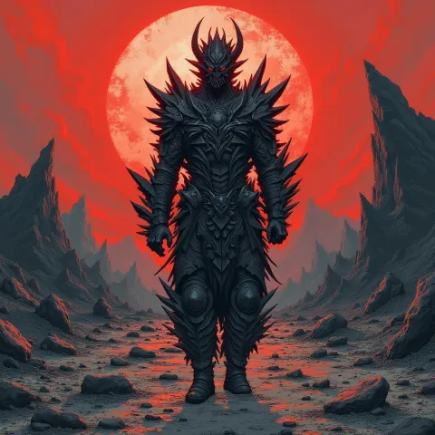 Manga Man Forged From Jagged Crimson Crystals