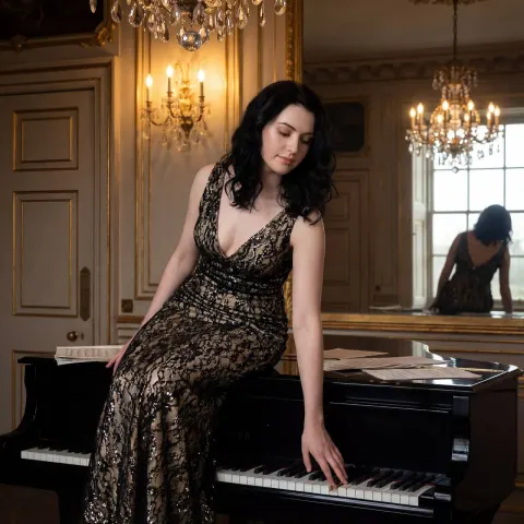 Elegant Woman by Grand Piano