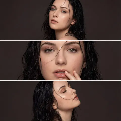 Dark Studio Beauty Triptych Portrait