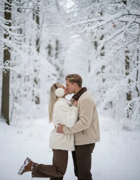Winter Forest Romantic Kiss