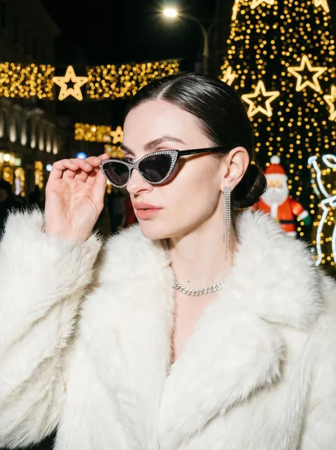 Stylish Woman in Faux Fur Night Portrait
