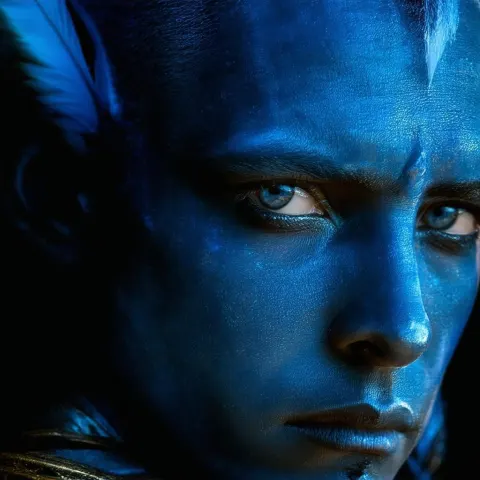 Blue Genasi Portrait With Film Grain Drama