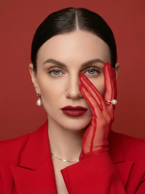 Crimson Elegance Fashion Portrait