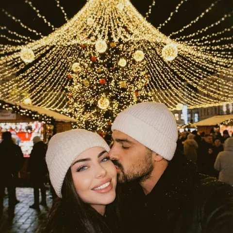Christmas Market Romantic Kiss