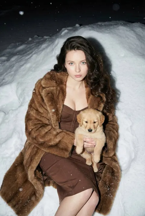 Snow Night Girl with Puppy