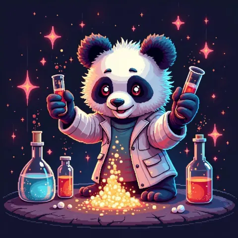 8 Bit Panda Scientist Mixing Sparkling Chemicals