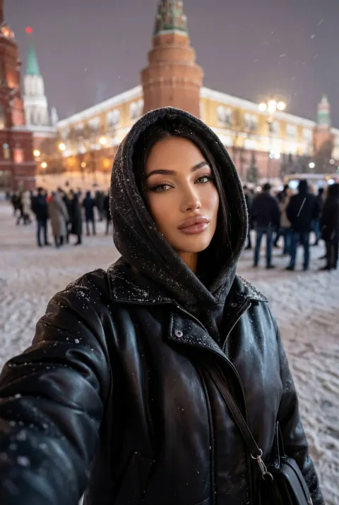 Winter Night Street Selfie Portrait