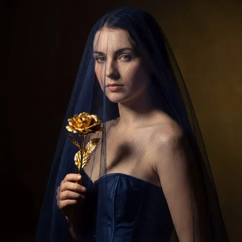 Dramatic Golden Rose Veil Portrait