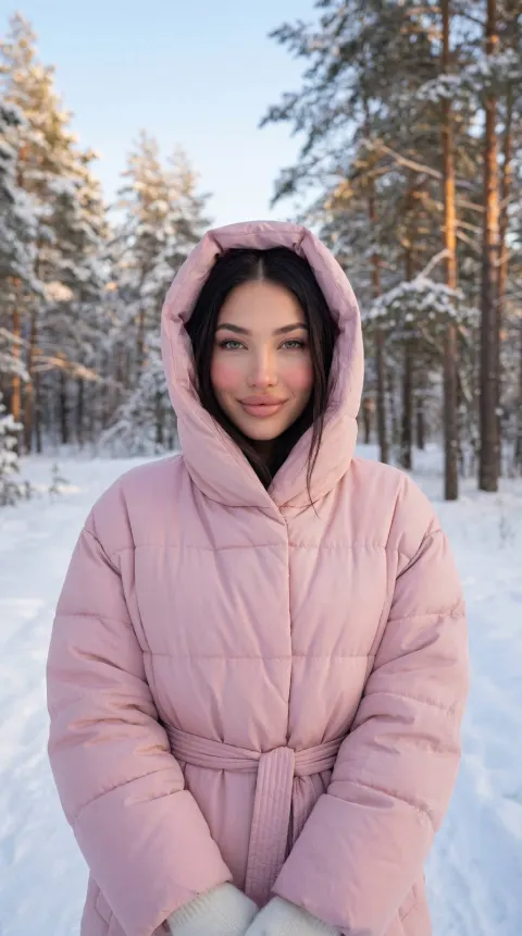 Snowy Forest Pink Coat Portrait