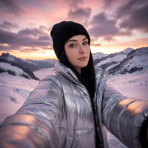Sunset Snowy Mountain Selfie