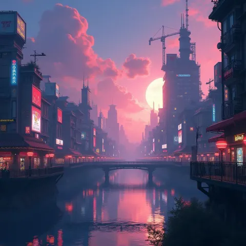 Enchanted Neon Billboards Over Mystical Skyline
