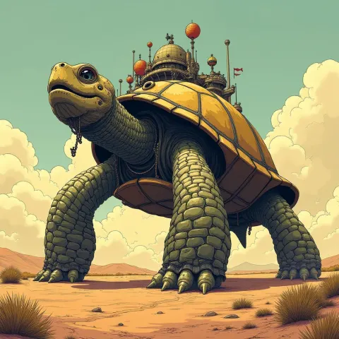 Lovecraftian Mechanized Turtle Roams Desert Road