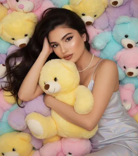 Girl on Pastel Teddy Bears Portrait