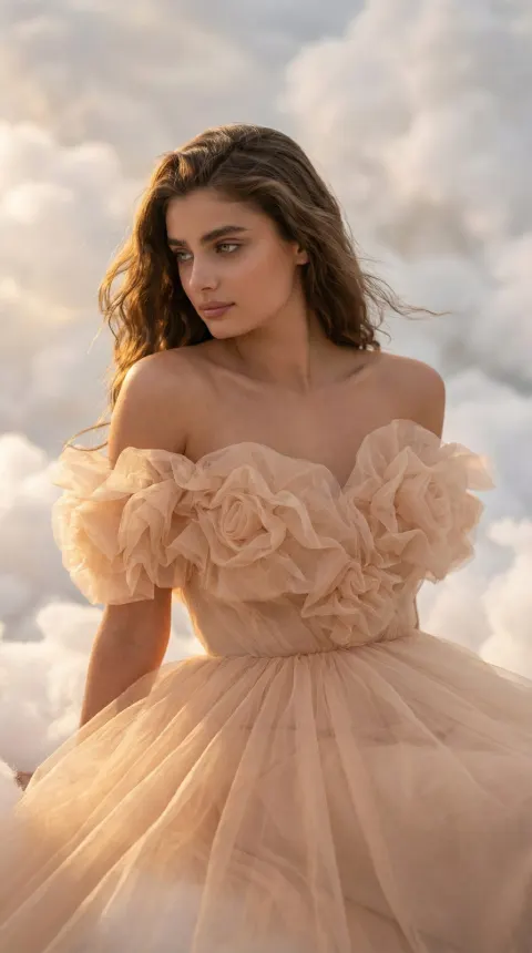 Dreamy Girl in Clouds Portrait