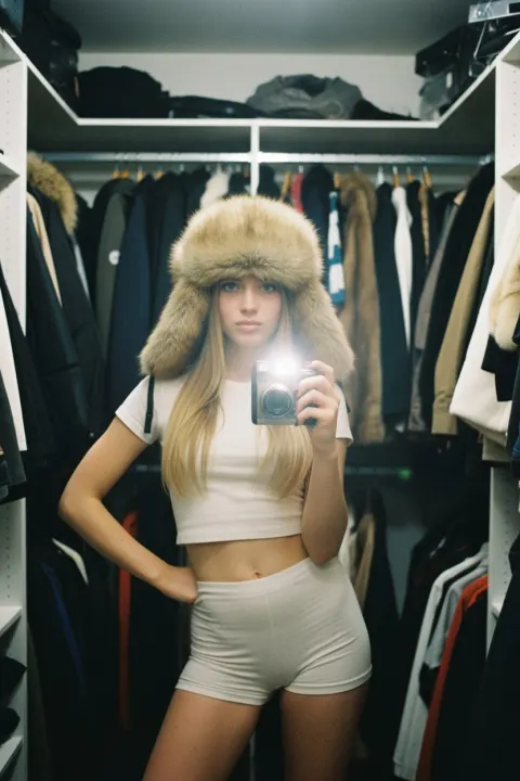 Fur Hat Girl Retro Selfie